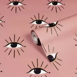 Image of Furn. Theia Blush Pink Abstract Eyes Foiled Wallpaper