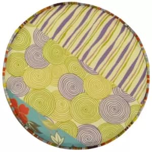 Image of Techstyle Patchwork Shabby Chic Round Pouffe Padded Foot Stool /Wood Legs Multi-coloured