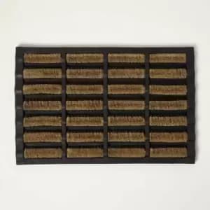Image of Homescapes - Heavy Duty Rubber & Coir Doormat Scraper 60 x 40cm - Black & Brown