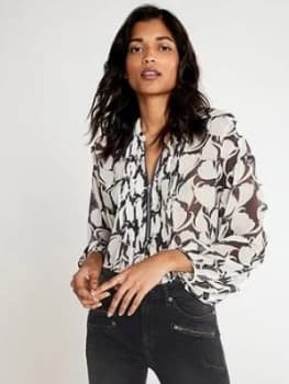 Image of Mint Velvet Olivia Print Zip Front Blouse - Grey, Size 12, Women