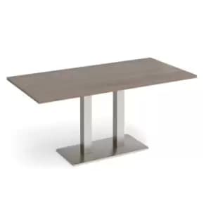 Image of Eros rectangular dining table with flat brushed steel rectangular base and twin uprights 1600mm x 800mm - barcelona walnut