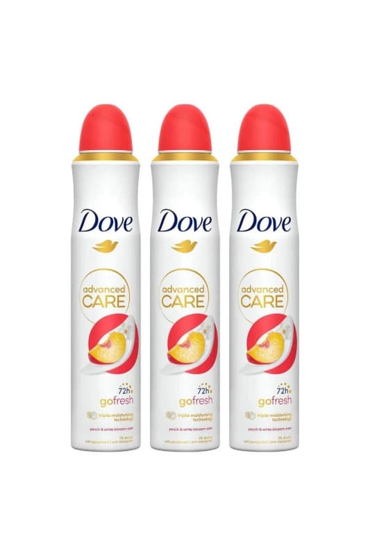 Image of Dove Advanced Care 'Antiperspirant' Spray Peach&White Blossom, 3x200ml White