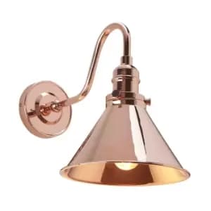 Image of Wall Light Pyramid Shaped Downlight Arched Arm Polished Copper LED E27 60W