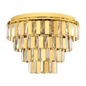 Image of Flush Ceiling Light Colour Brass Shade Tiered Clear Crystals Bulb E14 7x40W