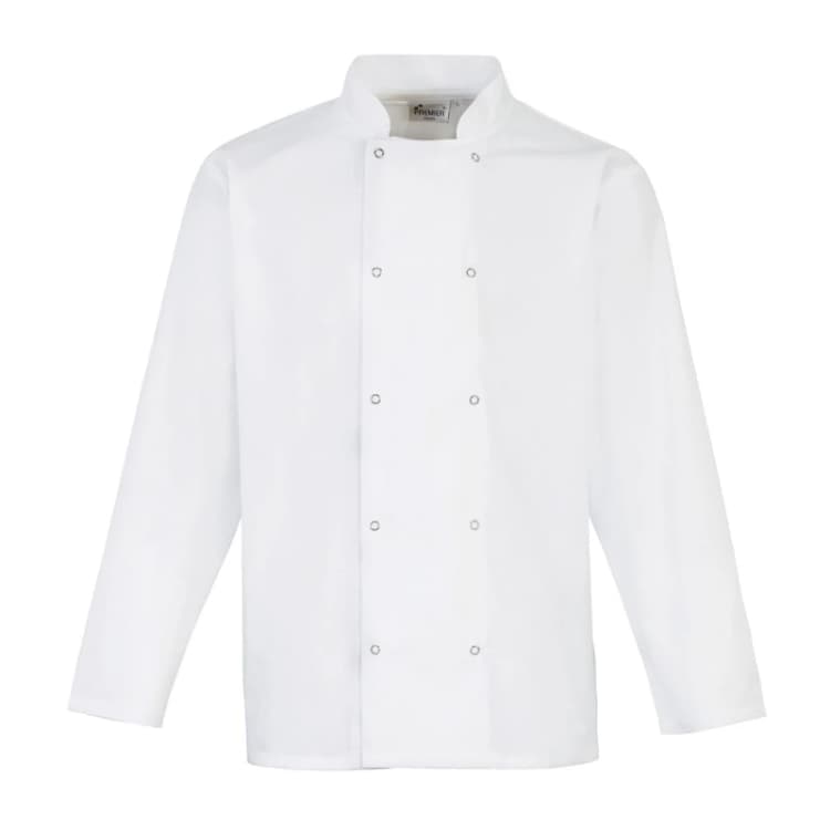 Image of Premier Premier Men Stud Front Long-Sleeved Chef Jacket in White Size: 2X-large White XXL Male 5063470799701