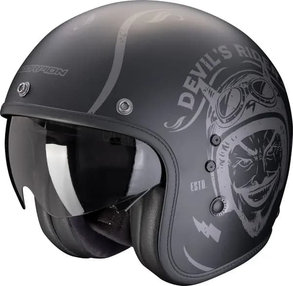 Image of Scorpion Belfast Evo Romeo Matt Black Silver Jet Helmet Size XS