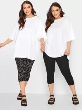 Image of Yours Printed 2pk Crop Leggings Multi Ditsy, Black, Size 38-40, Women