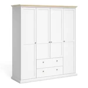 Image of Paris Wardrobe With 4 Doors And 2 Drawers In White And Oak Effect