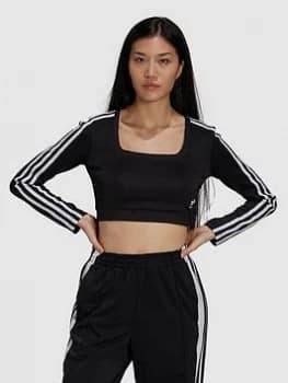 Image of adidas Originals Long Sleeve Crop T-Shirt - Black, Size 10, Women