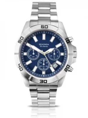 Image of Sekonda Mens Chronograph Dark Blue Dial Stainless Steel Bracelet...