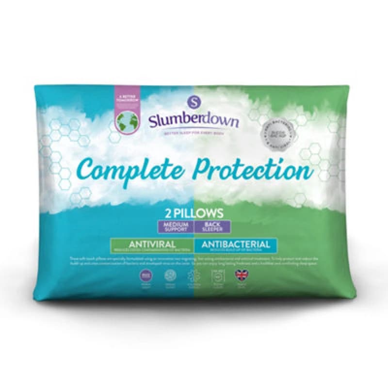 Image of Slumberdown 2 Pack Complete Protection Anti Viral Medium Support Pillows White