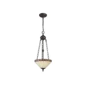Image of 2 Light Uplighter Ceiling Pendant E27 With 30cm Tiffany Shade, Amber, Crystal, Aged Antique Brass