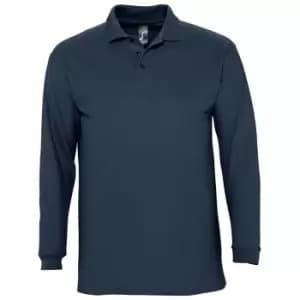 Image of SOLS Mens Winter II Long Sleeve Pique Cotton Polo Shirt (3XL) (Navy)