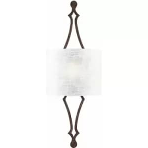 Image of Wall Light Hidden Lamp White Linen Shade Distressed Gold LeafLED E27 60W