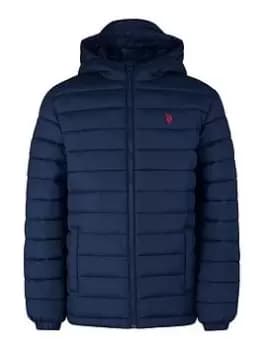 Image of U.S. Polo Assn. Boys Hooded Quilted Jacket - Navy, Size Age: 14-15 Years