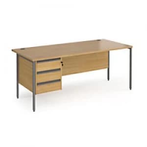 Image of Dams International Straight Desk with Oak Coloured MFC Top and Graphite H-Frame Legs and 3 Lockable Drawer Pedestal Contract 25 1800 x 800 x 725mm