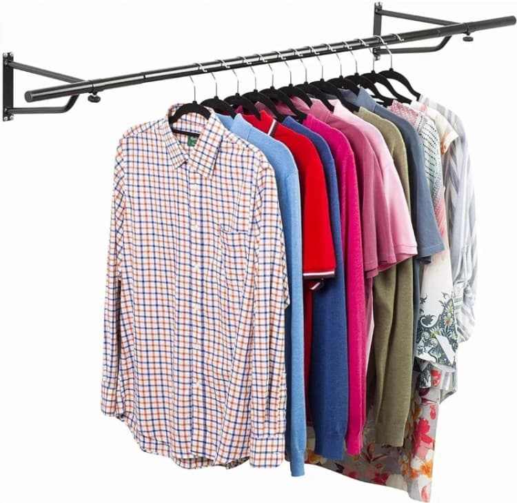 Image of House of Home 4ft Clothes Rail Black Wall Mounted Garment Hanging Wardrobe Rack Storage Black unisex