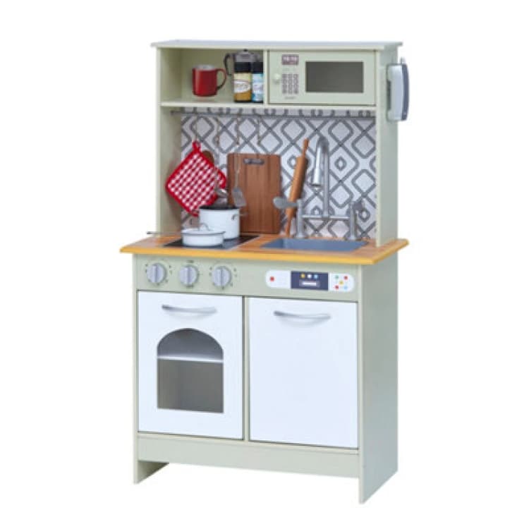 Image of Teamson Kids Boston Interactive Wooden Play Kitchen Playset Toy With 9 Accessories - White/green