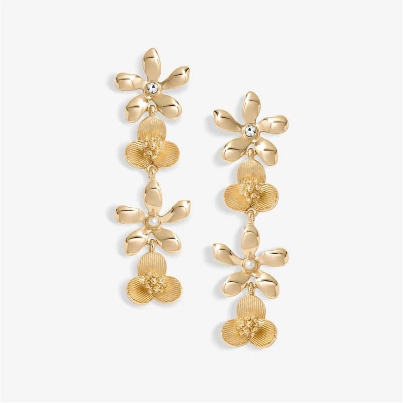 Image of Mood Gold Mixed Flower Linear Drop Earrings Gold