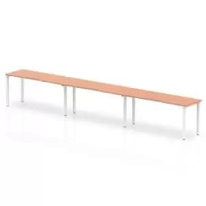 Image of Single Silver Frame Bench Desk 1600 Beech 3 Pod