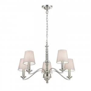 Image of 5 Light Multi Arm Ceiling Pendant Satin Nickel, Natural Tc Fabric, E14