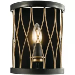 Image of Dimmable LED Wall Light Industrial Matt Black & Bronze Cage Hanging Lamp Fitting