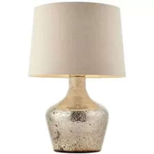 Image of Modern Table Lamp Hammered Pearl Ombre & White Linen Shade Feature Bedside Light