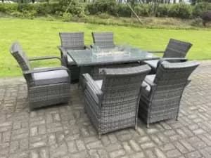 Image of Fimous 6 Seater Outdoor Dark Grey Rattan Lounge Complete Dining Set with Gas Fire Pit