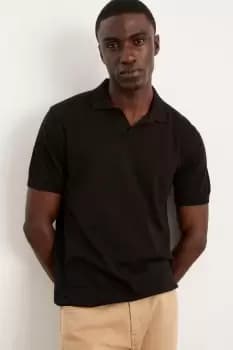 Image of Slim Fit Black Short Sleeve Knitted Polo