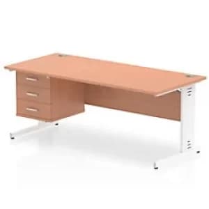 Image of Dynamic Rectangular Office Desk Beech MFC Cable Managed Cantilever Leg White Frame Impulse 1 x 3 Drawer Fixed Ped 1800 x 800 x 730mm