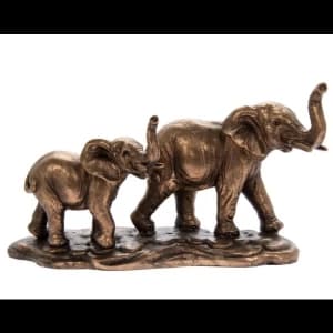 Image of Bronzed Elephant & Calf Figurine By Lesser & Pavey