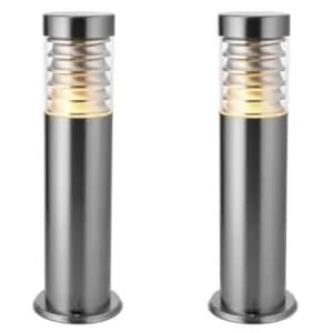 Image of 2 PACK Outdoor IP44 Bollard Light Marine Grade Steel Lamp Post Garden Patio