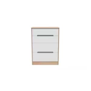 Image of Welcome Furniture Barquero 4 Drawer Deep Chest - White Matt and Bardolino Oak