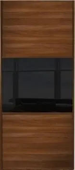 Image of Wickes Sliding Wardrobe Door Wideline Walnut Panel and Black Glass - 2220 x 762mm