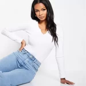 Image of I Saw It First Rib Notch Front Long Sleeve Bodysuit - White