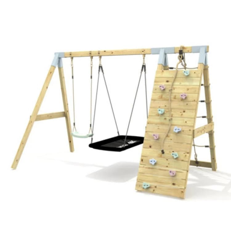 Image of Rebo Premium Double Garden Swing With Up And Over Wall For Kids - Boat Mint Green