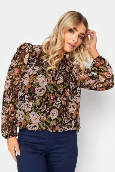 Image of M&Co Ruched Neck Blouse, Black, Size 12, Women