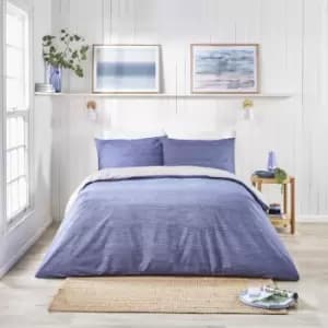 Image of Bethan Stripes Print Easy Care Reversible Duvet Cover Set, Navy/Grey, King - Fusion