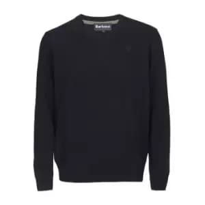 Image of Barbour Mens Essential Lambswool V Neck Sweater Navy Large