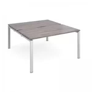 Image of Adapt back to back desks 1400mm x 1600mm - silver frame and grey oak