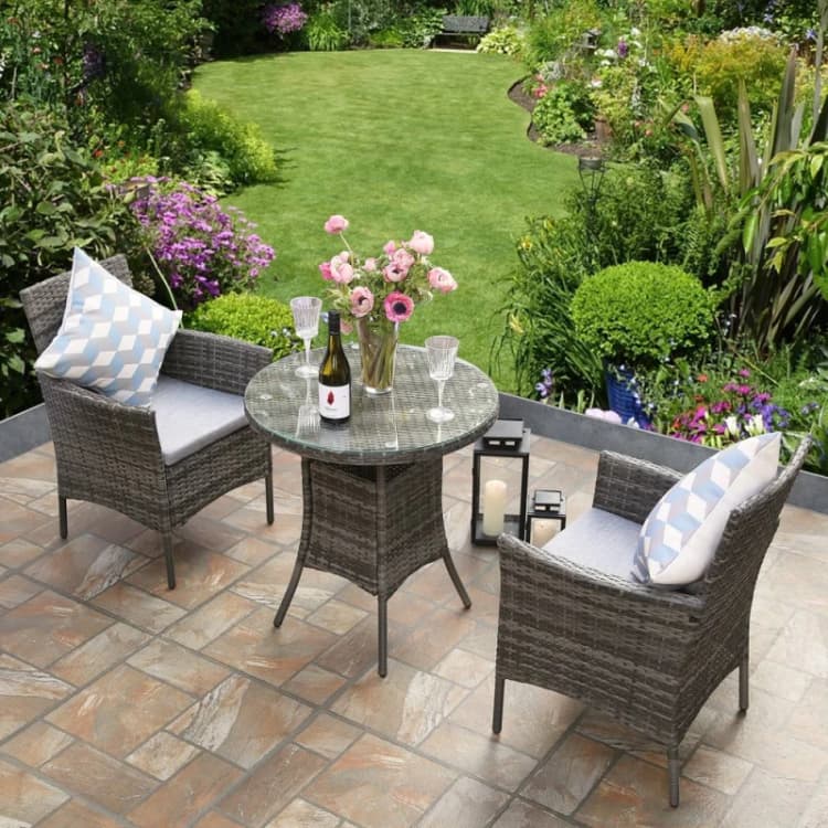 Image of RAYGAR RayGar Rattan Bistro Set 2 Seater Round Table - Grey RG0529