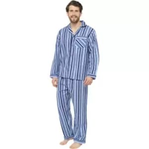 Image of Tom Franks Mens Striped Flannel Pyjama Set (XXL) (Blue)