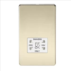Image of KnightsBridge Screwless Polished Brass Shaver Socket Dual Voltage 115/230V - White Insert