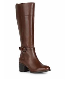 Image of Geox New Asheel Leather Knee Boots - Brown, Size 3, Women