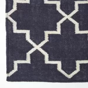 Image of Edmonton Navy Blue and White 100% Cotton Geometric Pattern Kilim Rug, 160 x 230cm - Blue - Homescapes