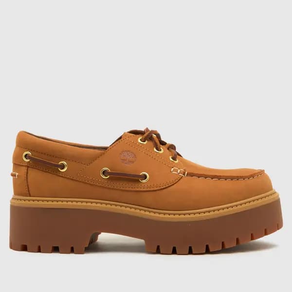 Image of Timberland stone street boat flat shoes in natural Natural UK 3 (EU 35½)