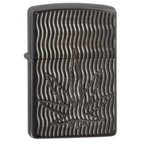 Image of Zippo Armor Marijuana Leaf Black Ice Finish Windproof Lighter