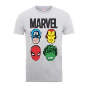 Image of Marvel Comics Main Character Faces Mens Grey T-Shirt - XL