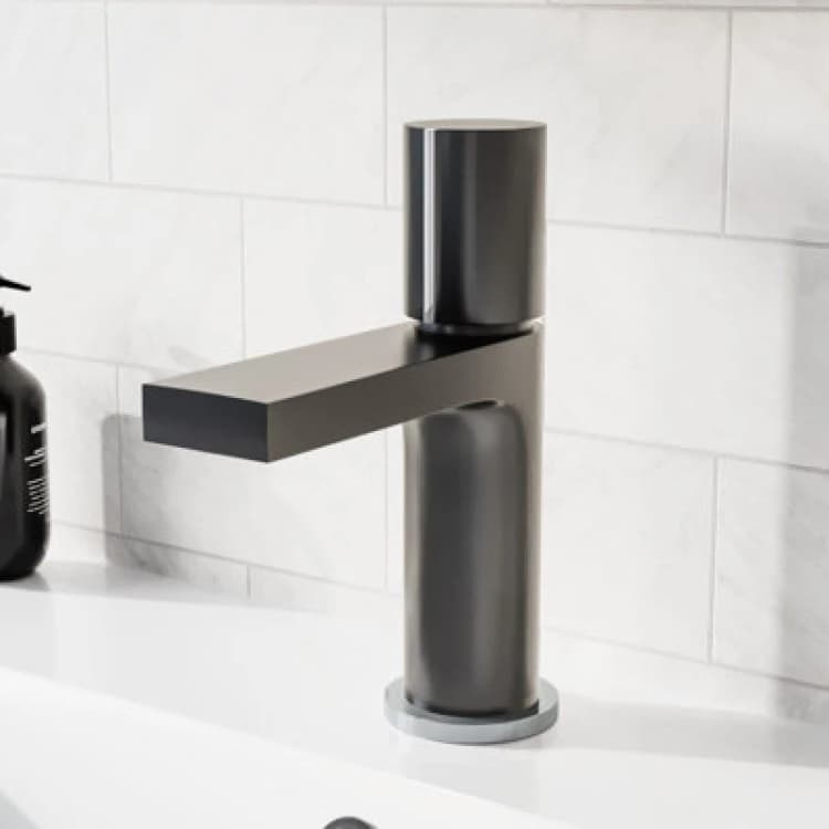 Image of Nes Home Matt Grey Handleless Futuristic Basin Mixer Tap Deck Mounted Brass Core Silver