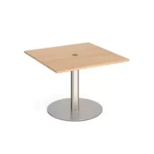 Image of Eternal square meeting table 1000mm x 1000mm with central circular cutout 80mm - brushed steel base and beech top